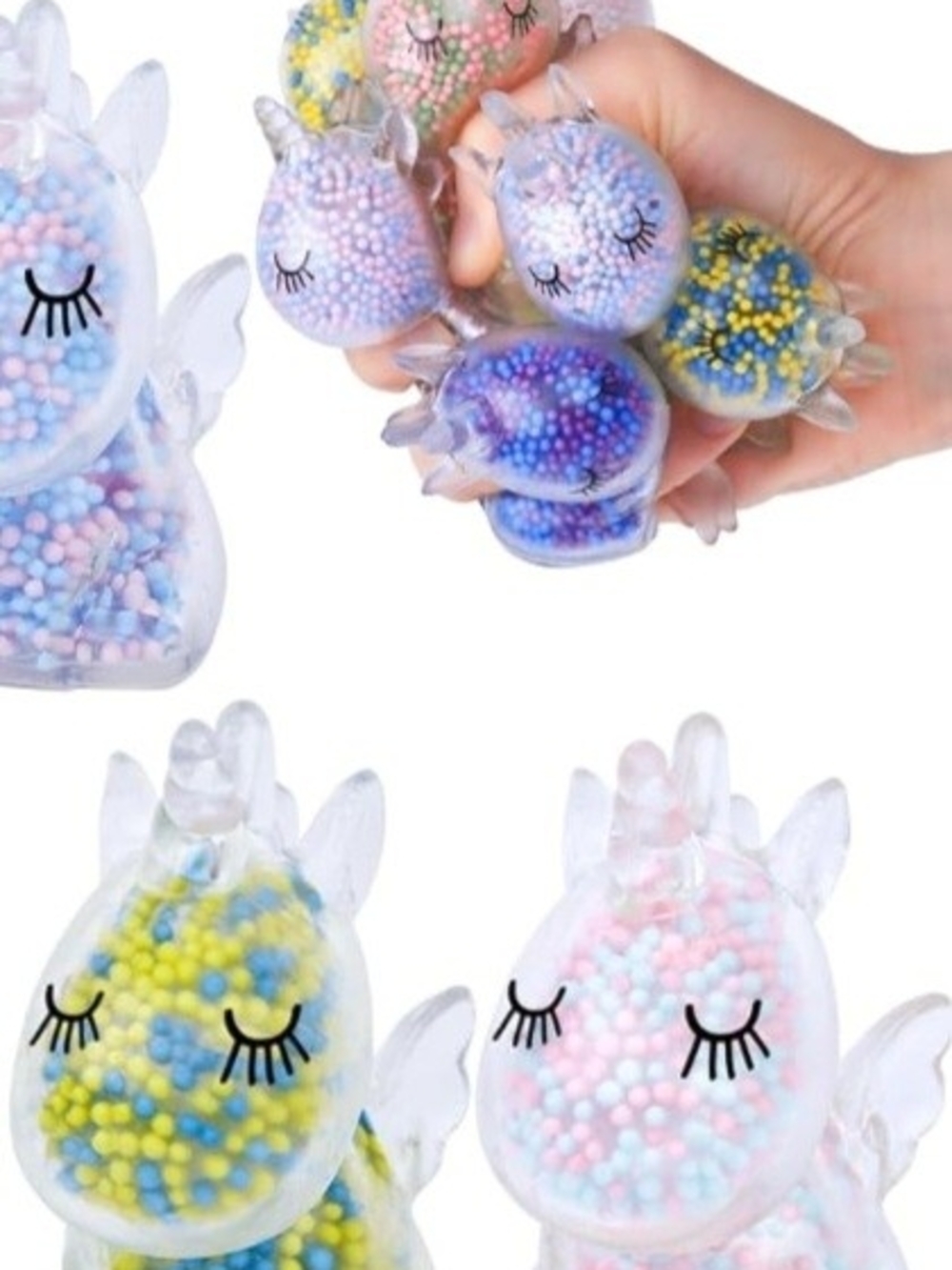 Unicorn Squishy Stress Balls - Pastel Multicolor Bead Fill